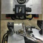 I'm working on a new camera mount for the back of the carbon fiber Vrod, the goal here is to have a sleeker look than on the silver bike.
These pics represent the early stages of the build, more will be added as it progresses.