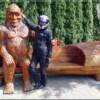 While out riding and filming yesterday we spotted the reining hide and seek champion sitting on a bench in Harrison! Diane dashed over and grabbed the allusive Sasquatch by the ear and I was able to grab a quick pic before he got up and disappears back into the trees...